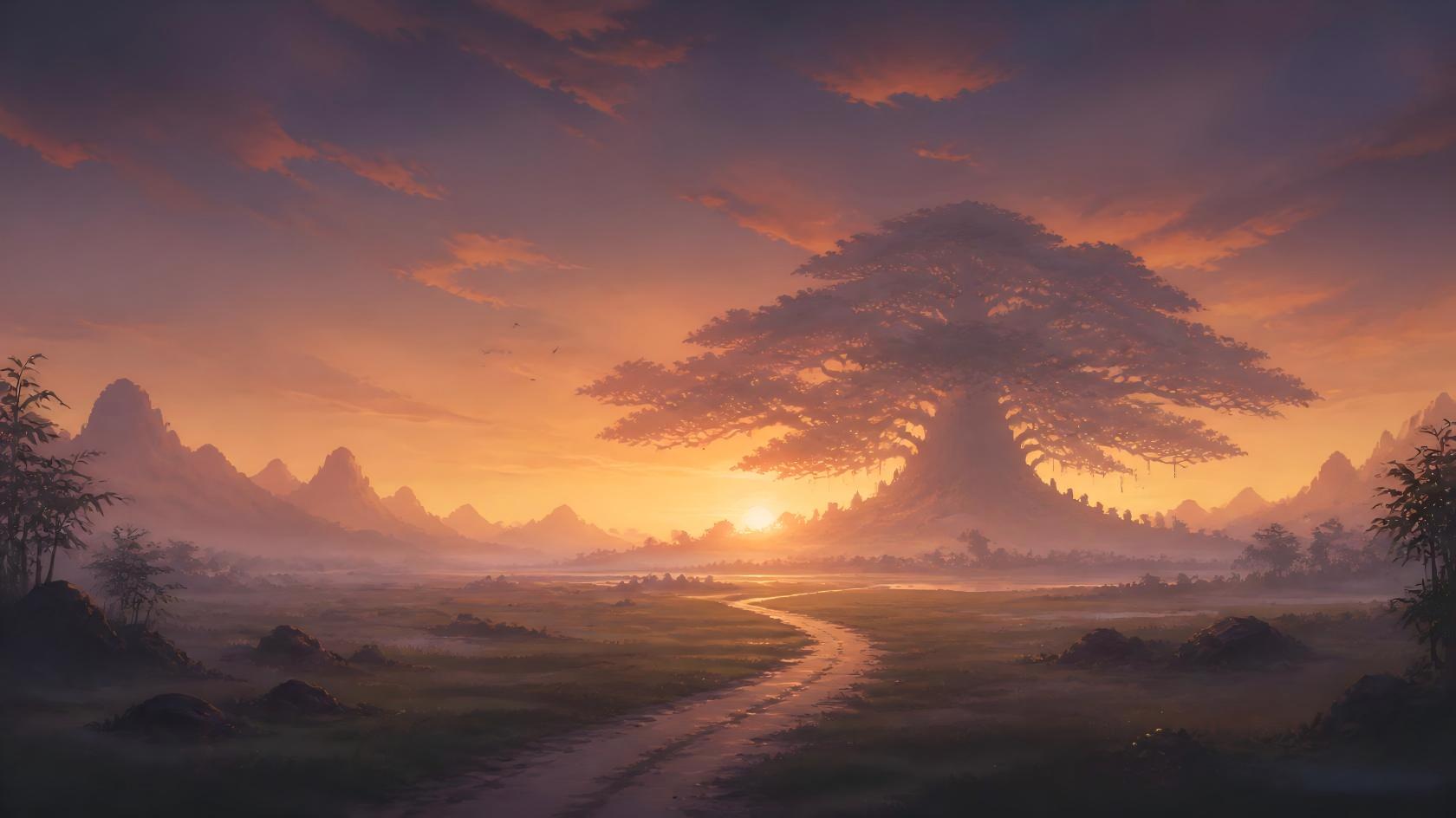 夕阳远景神木